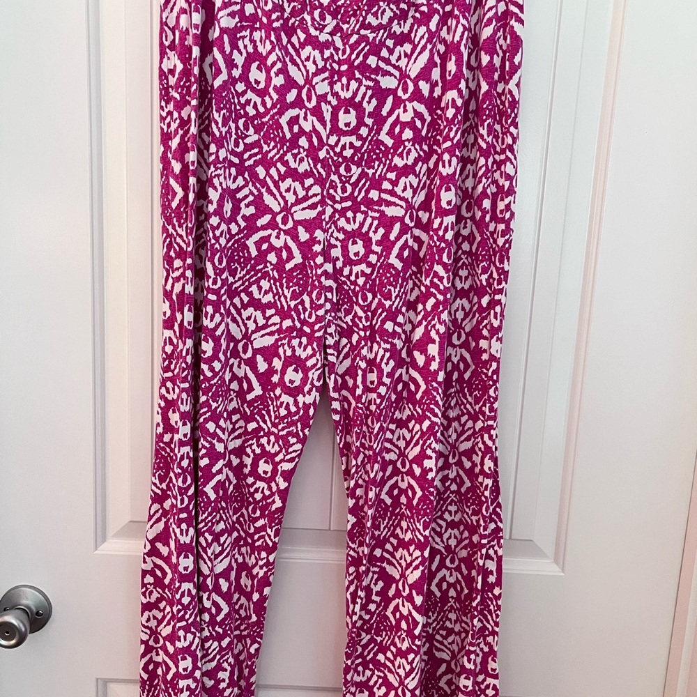 Lauren Ralph Lauren Hot Pink and White Wide Leg Pants